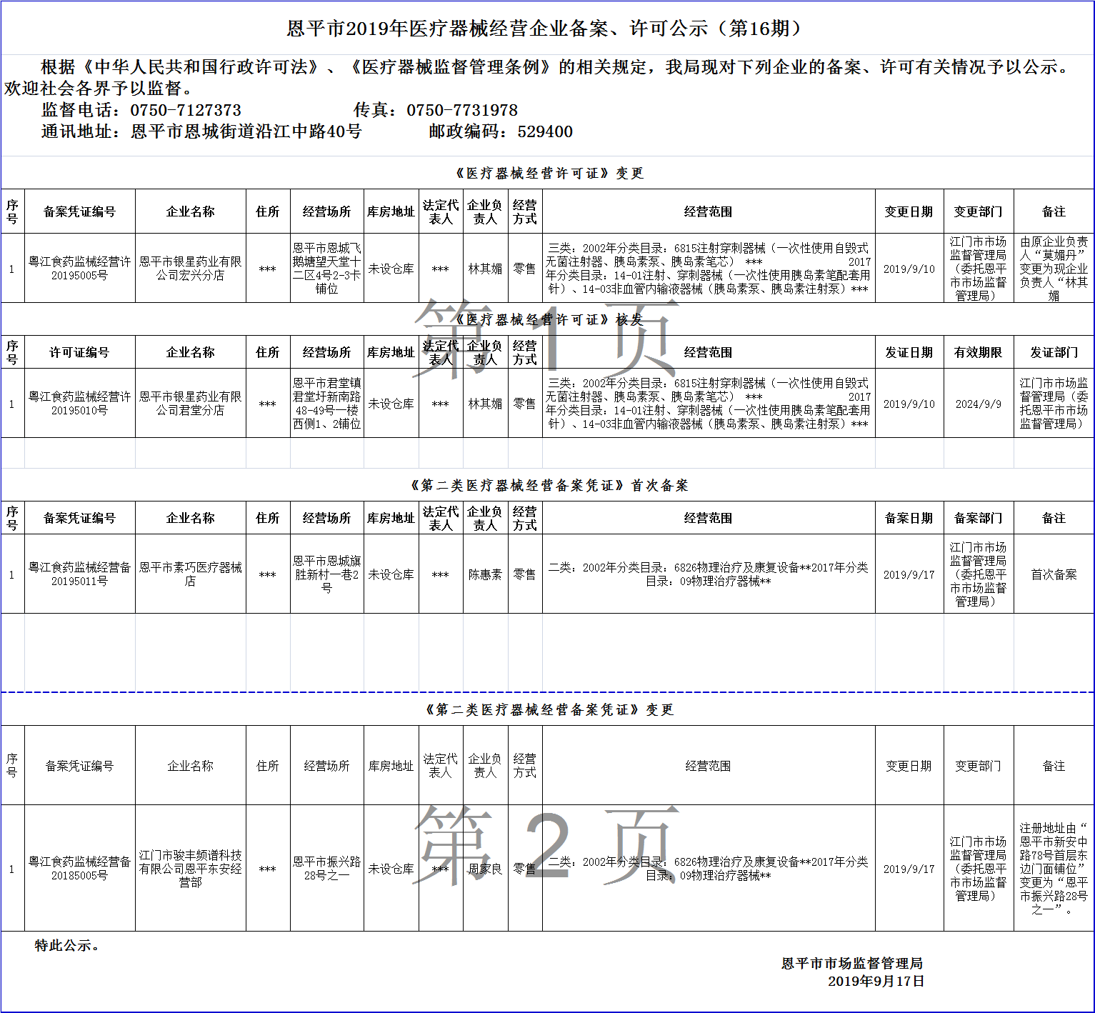 恩平市2019年第十六期医疗器械经营企业备案、许可公示--三类许可.png