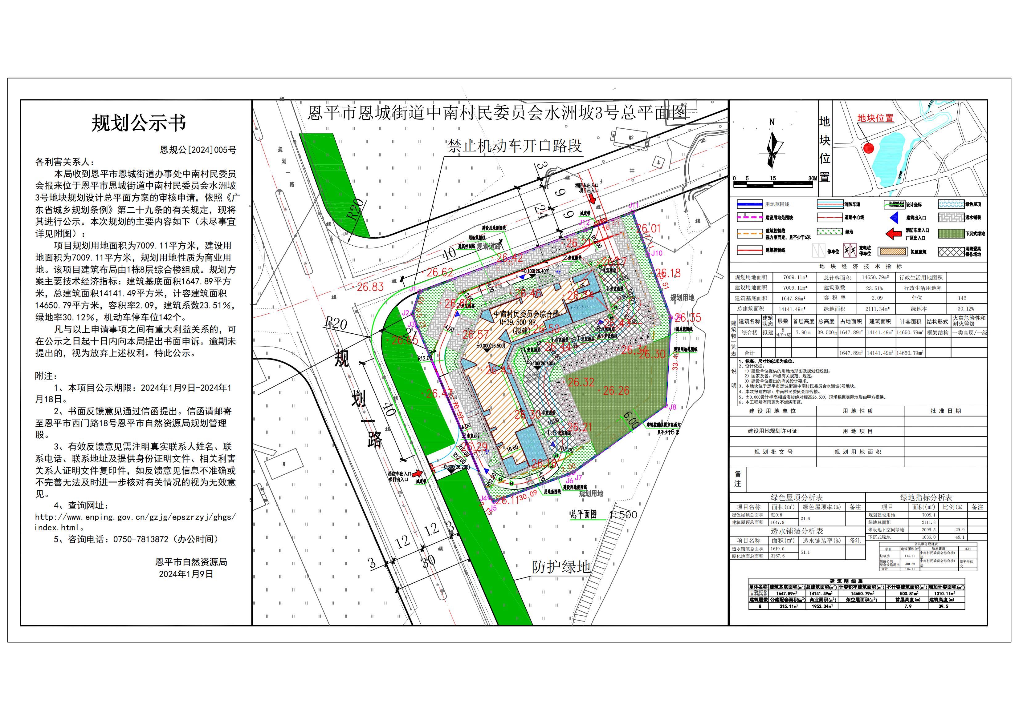 恩规公[2024] 5号 规划公示书 关于恩平市恩城街道中南村民委员会水洲坡3号地块规划设计方案的公示.jpg