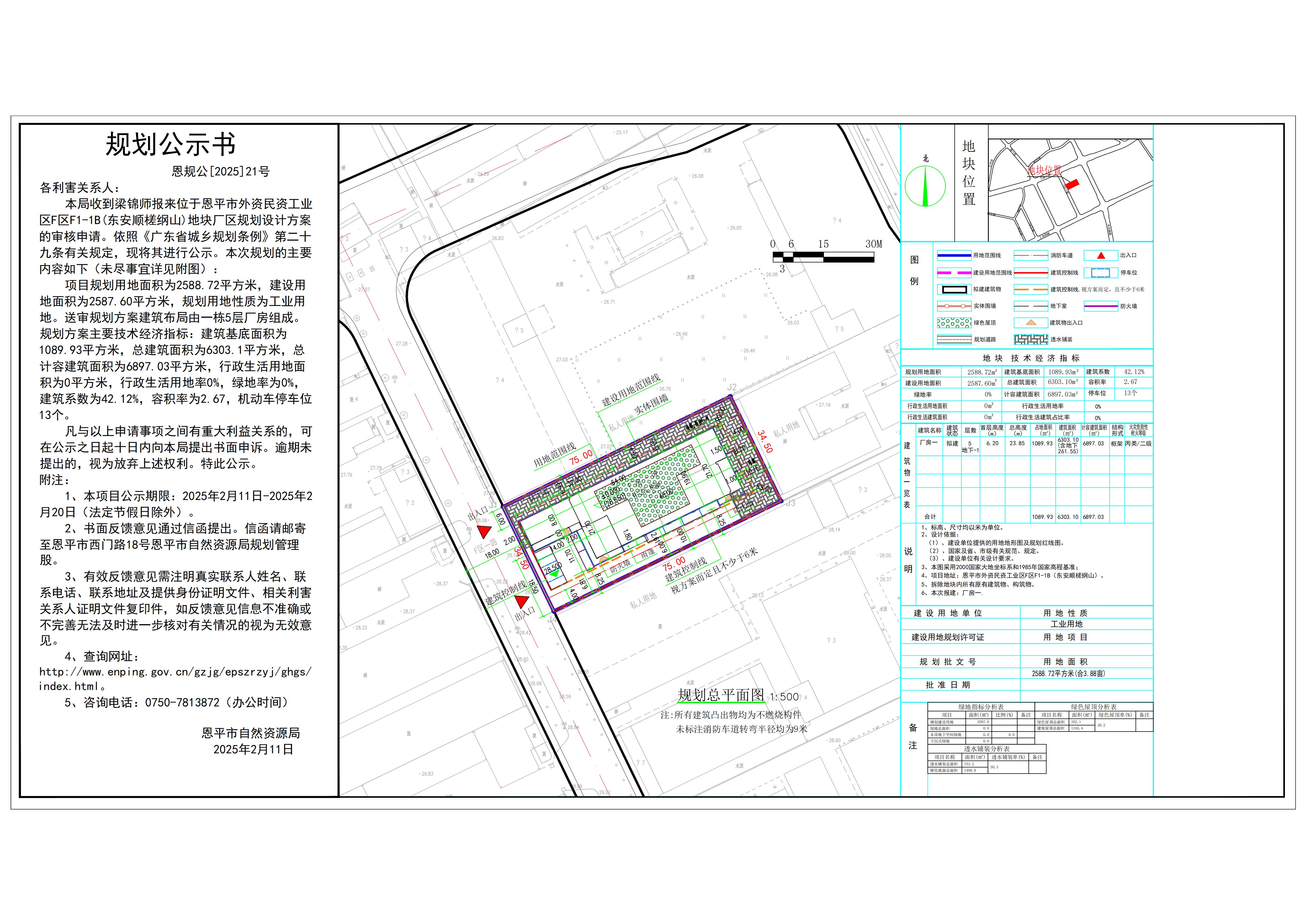 恩规公[2025]21号 规划公示书 关于恩平市外资民资工业区F区F1-1B(东安顺槎纲山)（梁锦师）的公示.jpg