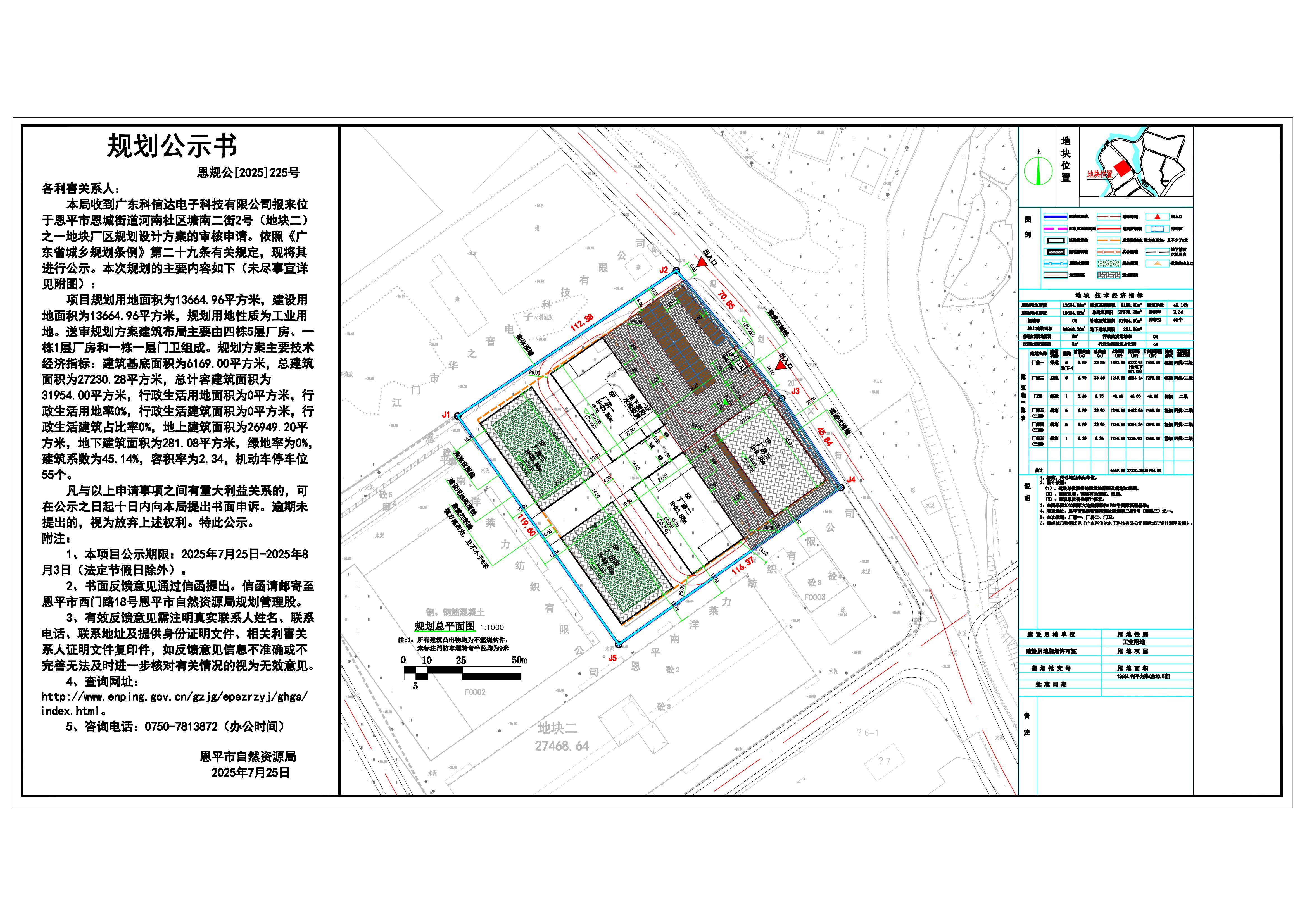恩规公[2025]225号 关于恩平市恩城街道河南社区塘南二街2号（地块二）之一（广东科信达电子科技有限公司）的规划公示书_01.jpg.jpg