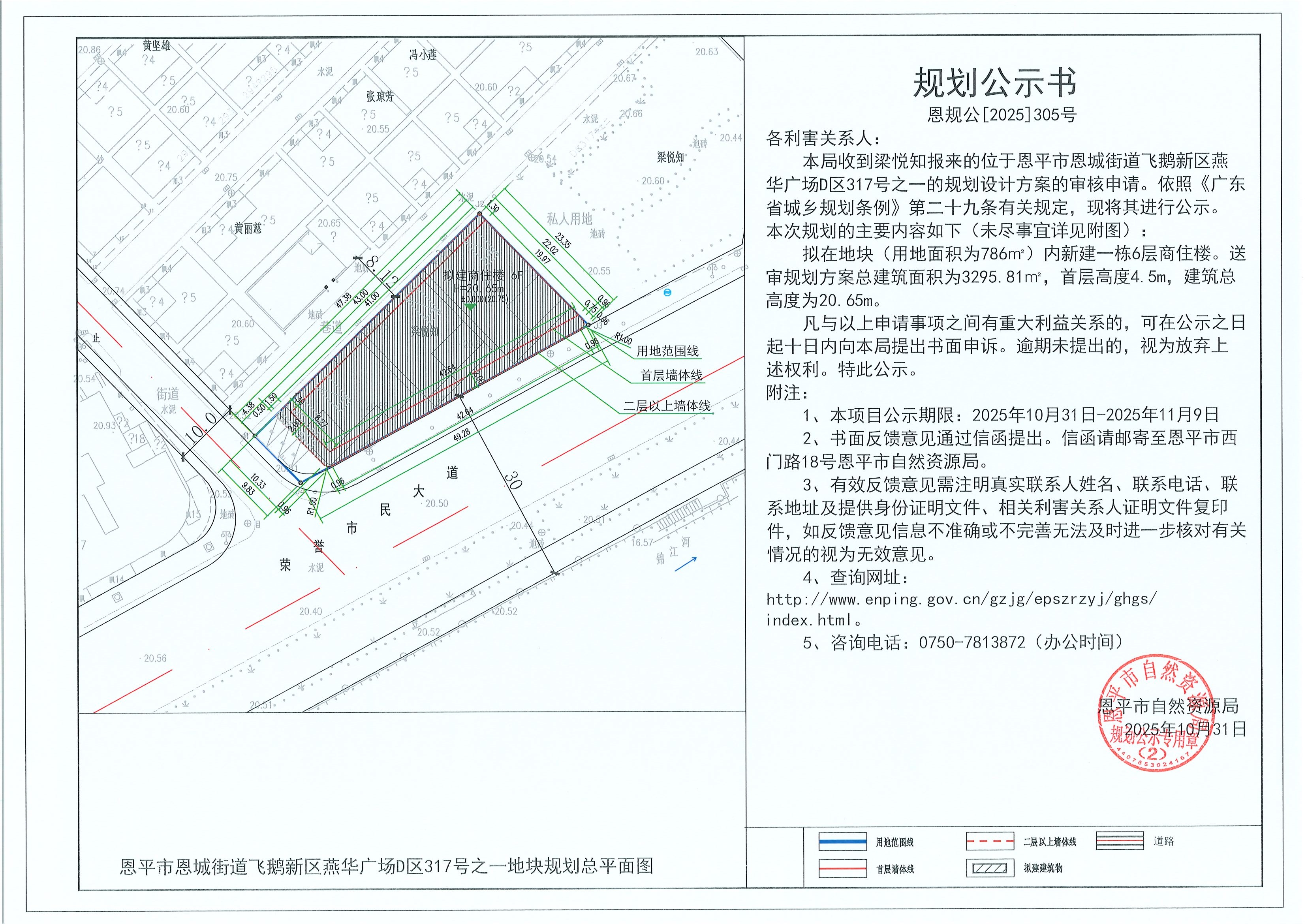 恩规公[2025]305号 规划公示书 恩平市恩城街道飞鹅新区燕华广场D区317号之一（梁悦知）的规划公示书.jpg