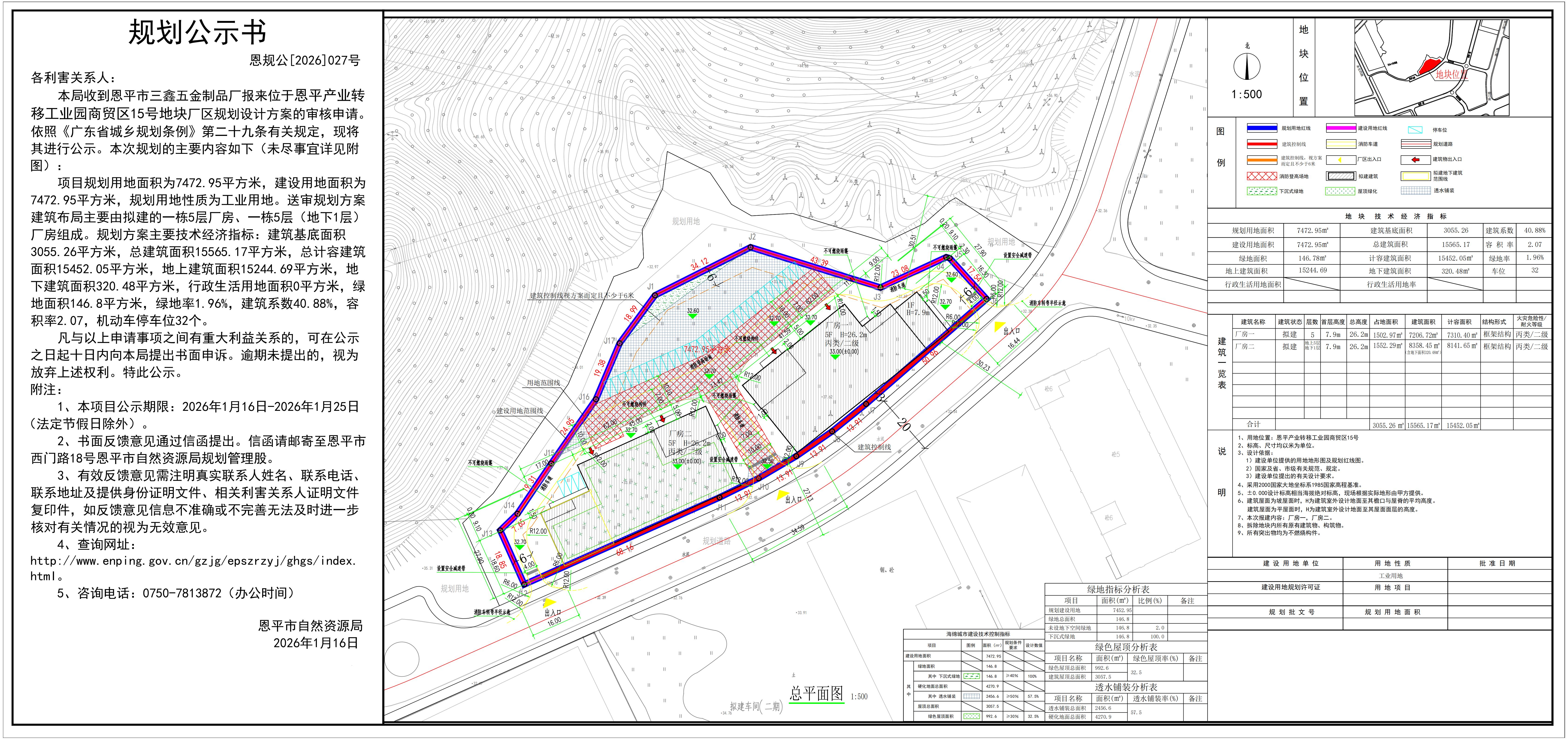 恩规公[2026]027号 关于恩平产业转移工业园商贸区15号地块（恩平市三鑫五金制品厂）的规划公示书.jpg