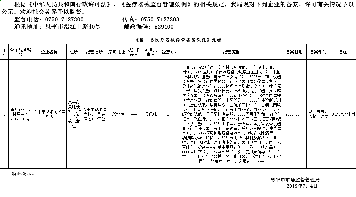 恩平市2019年第十期医疗器械经营企业备案、许可注销公示--二类备案.png